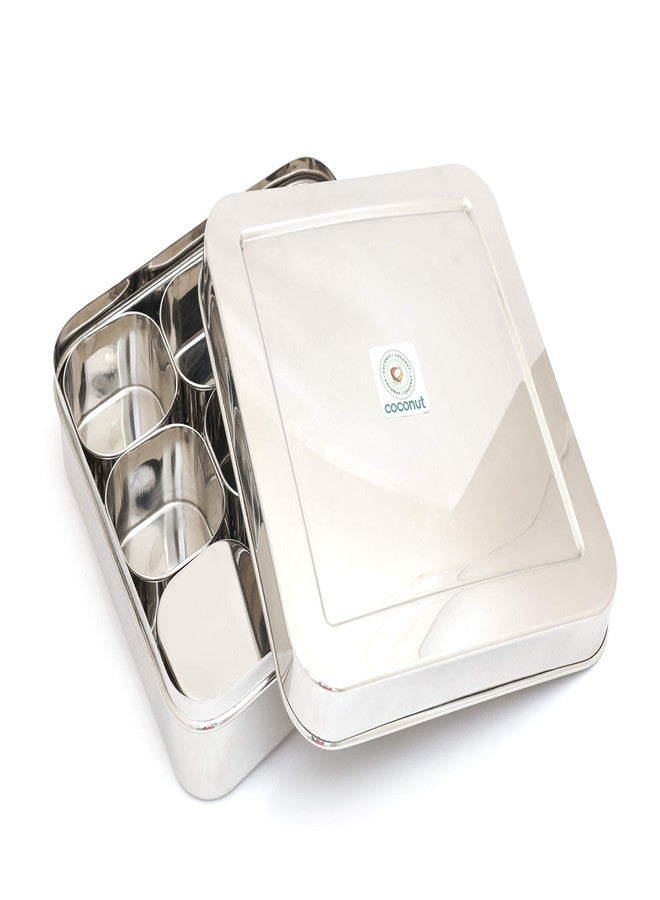 coconut Stainless Steel Square Masala Box/Spice Container/SS Lid Masala Box with 9 Bowls - Diamater - 9.7 Inches, Capacity - 180 ML Each Containers - Image 2